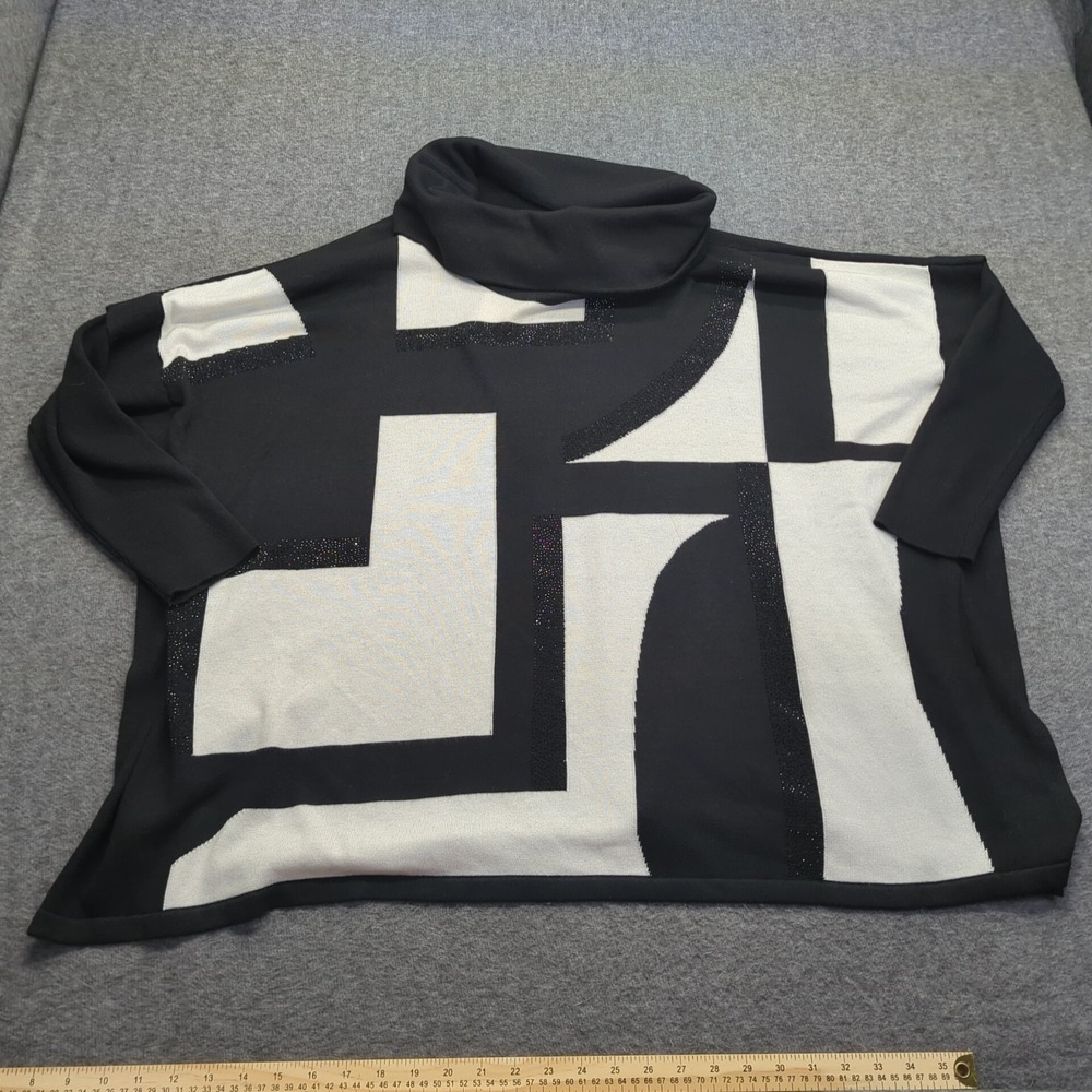 Joseph Ribkoff Top Womens Extra Large Black White Abstract‎ Turtleneck Sequin